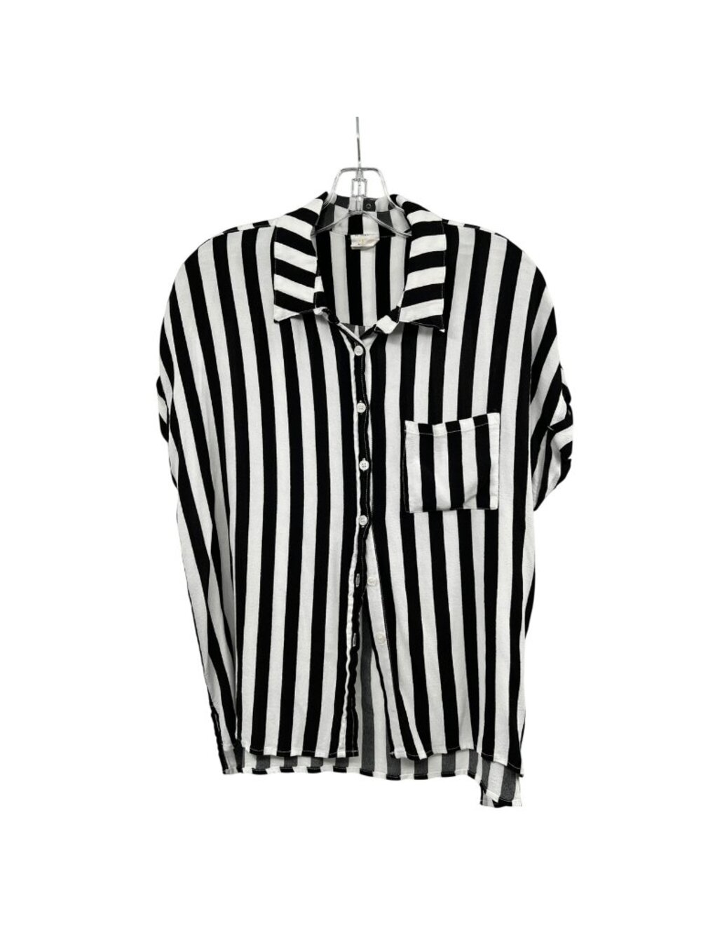 By Together Womens Striped Button Up Top Short Sleeve Black/White Size Large